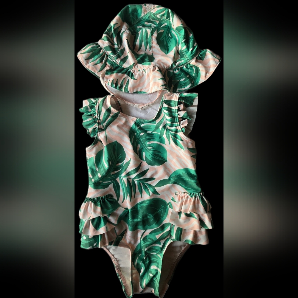 Tucker + Tate Pink and Green Tropical Print Baby Swimsuit
